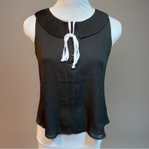 Black White Secretary Sleeveless Blouse Top